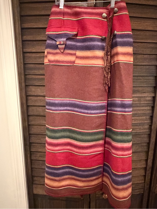Polo Ralph Lauren Dresses & Skirts - Vintage Ralph Lauren Striped Multi-Color Wool-Blend Wrapped Midi Skirt -